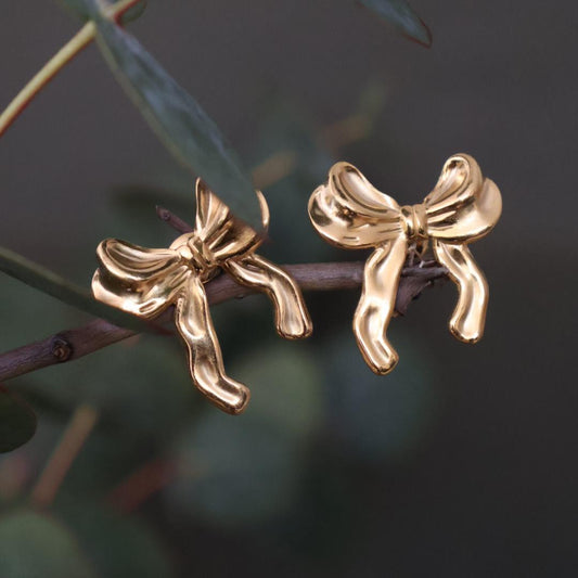 Golden Grace Bow Earrings - 18K Gold Plated image 1